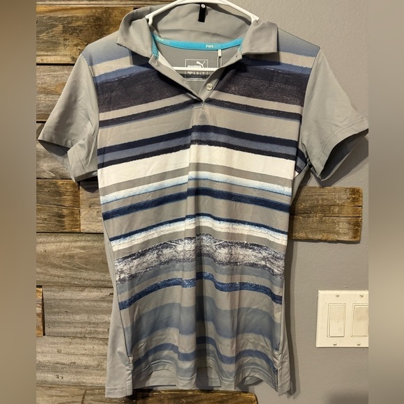 Puma 96815 - Ladies' Puma Washed Stripe Polo Quarry Grey Women’s S-upf40 - Picture 1 of 4
